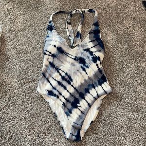 PILYQ blue/white/grey tie dye halter one piece szL